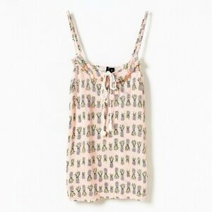 Kensie Pineapple Cami Tank Pajama Top With Adjustable Straps and Ruffle Neckline